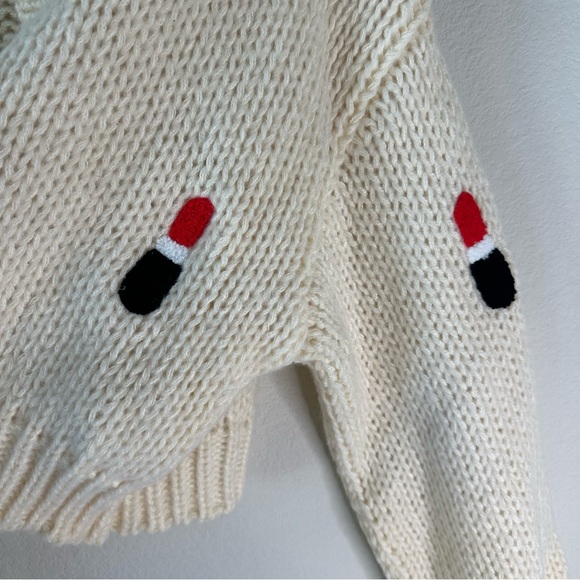 ANTHROPOLOGIE 3D Lipstick Embellished Cardigan Sweater OS - Picture 4 of 8